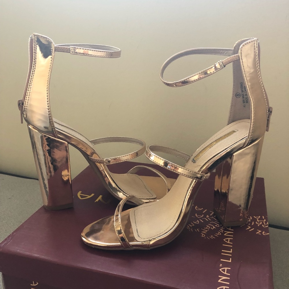 FiFi Mirror Rose Gold Ankle Strap Heels